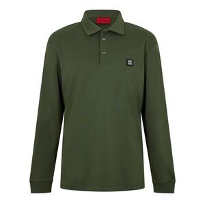 Hugo Mens Patch Collared Long-Sleeved Polo Shirt / Dark Green